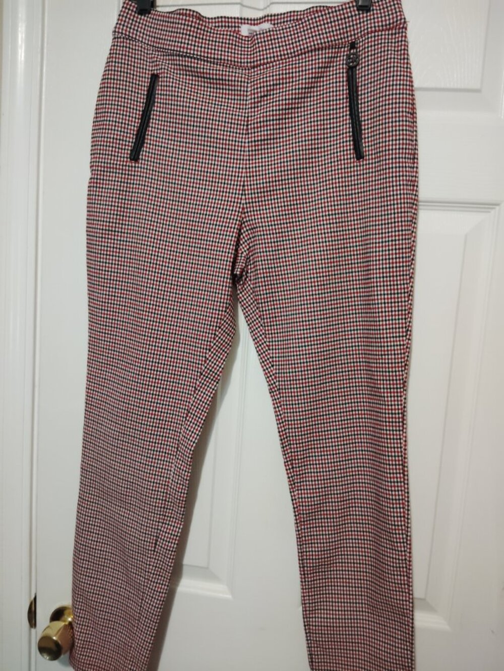 Calvin Klein Elegant Women's Red Black White Plaid  Slim Ankle Pants Size 14 - Picture 4 of 7